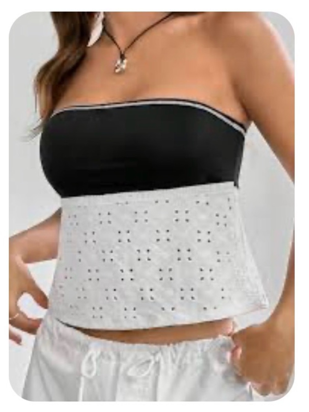 NWT Strapless Black & White Eyelet Tube Top Ladies Large Brand New